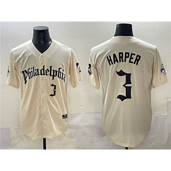 Boles  Philadelphia Phillies #3 Bryce Harper Cream  Gothic Vapor Limited Stitched Jersey