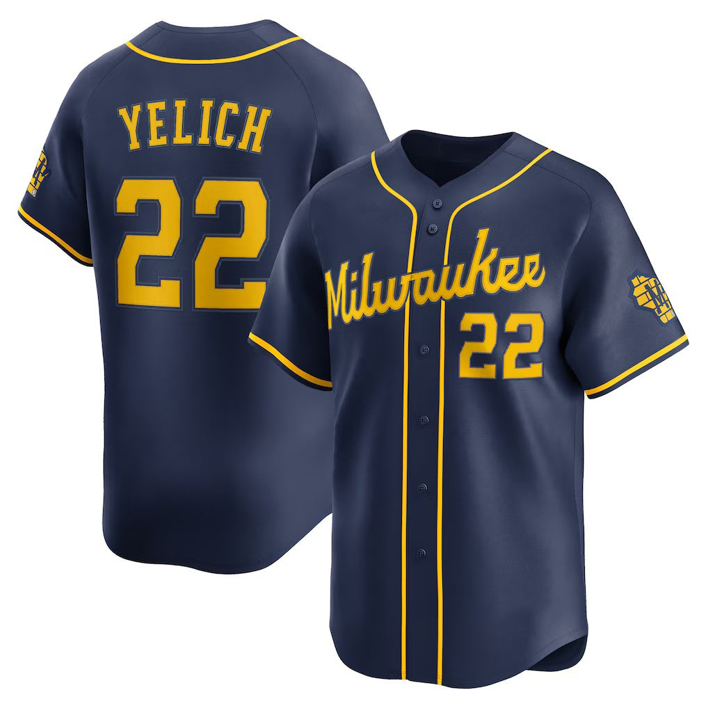 Boles    Milwaukee Brewers #22 Christian Yelich Navy  Alternate Limited Jersey