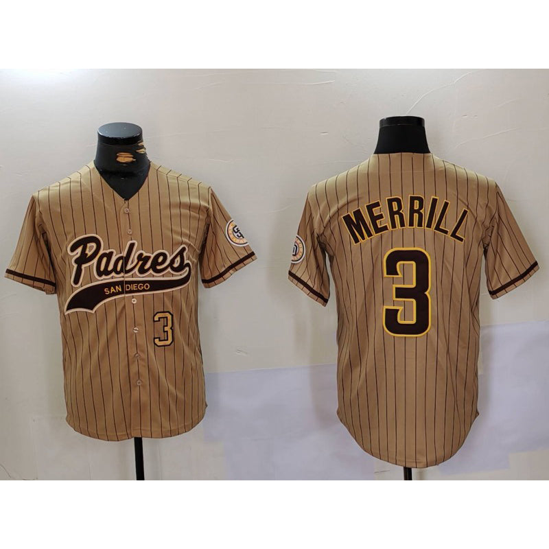 Boles  San Diego Padres #3 Jackson Merrill Tan  2023 Cool Base Stitched Jerseys