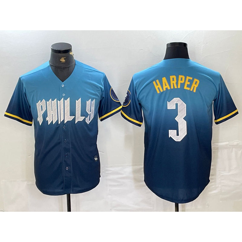 Boles  Philadelphia Phillies #3 Bryce Harper Blue  2024 City Connect Limited Stitched Jersey