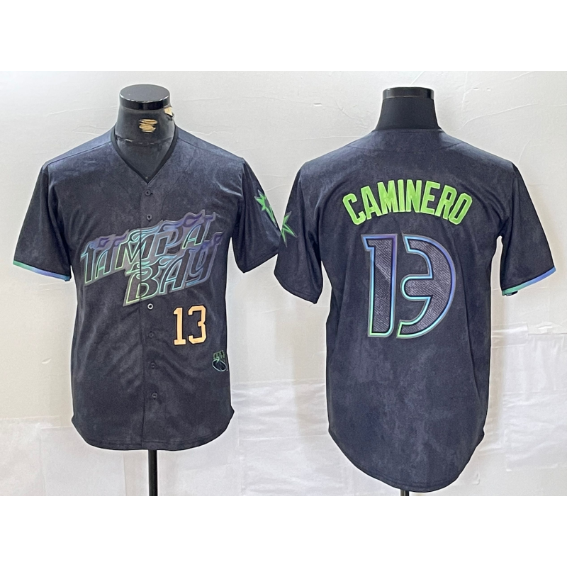 Boles Tampa Bay Rays #13 Junior Caminero Number Charcoal  2024 City Connect Limited Stitched Jerseys