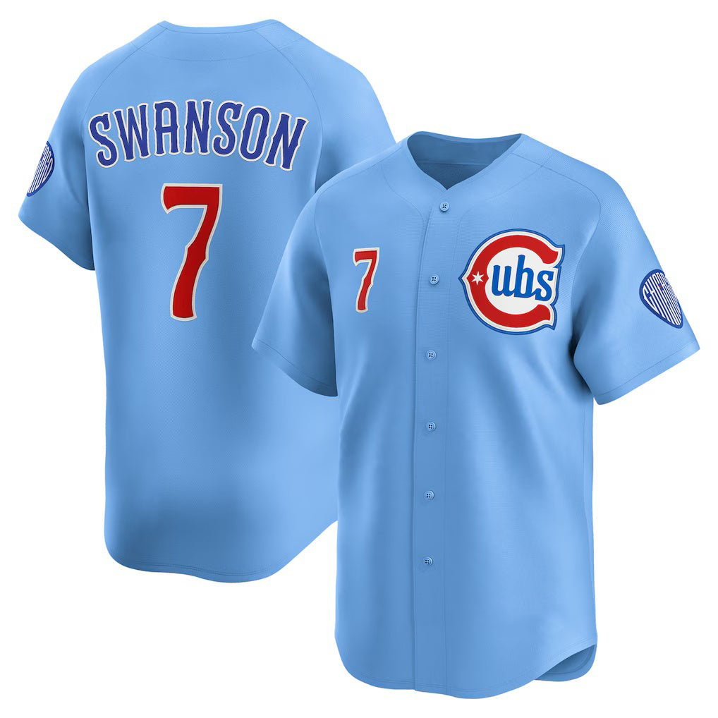 Boles  Chicago Cubs #7 Dansby Swanson Baby Blue  2nd Alternate Limited Player Jersey