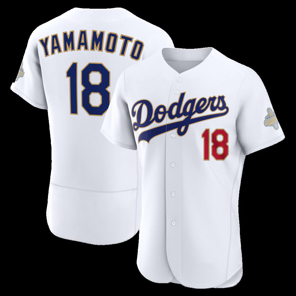 Boles Los Angeles Dodgers #18 Yoshinobu Yamamoto White  2026 Gold Collection Authentic Jersey