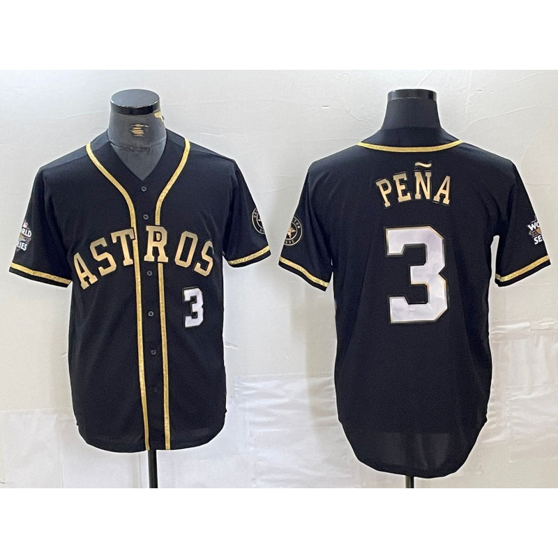 Boles Houston Astros #3 Jeremy Pena Black Gold  Player Number Cool Base Jersey