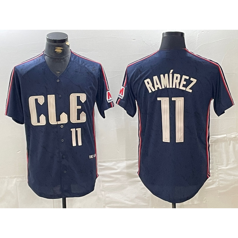Boles  Cleveland Guardians #11 Jose Ramirez Number Navy  2024 City Connect Limited Stitched Jersey