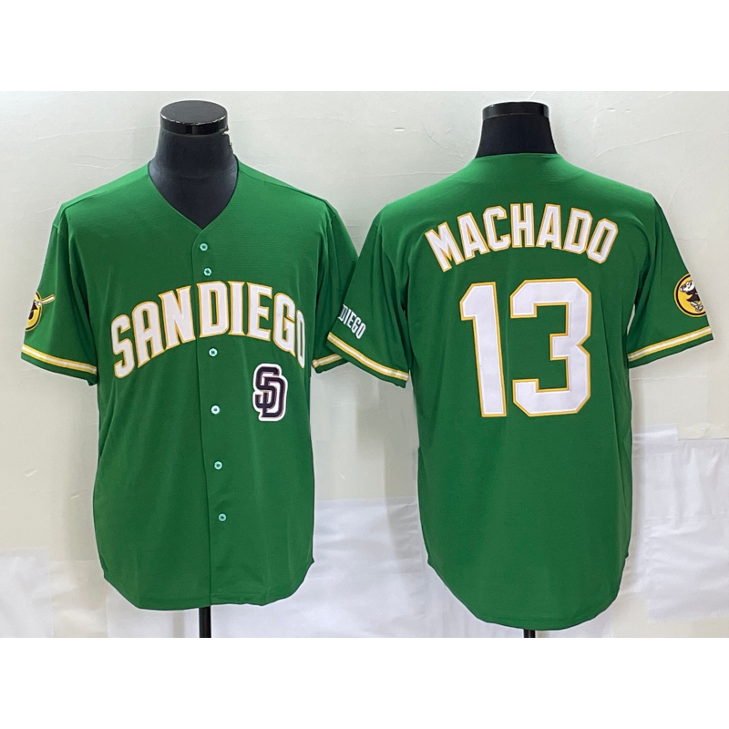 Boles  San Diego Padres #13 Manny Machado Green  Cool Base Stitched Jersey