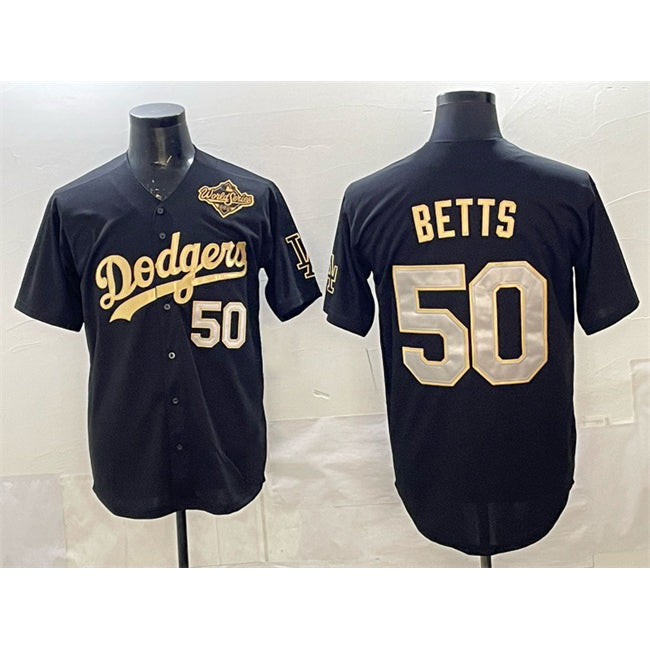 Boles Los Angeles Dodgers #50 Mookie Betts Black Gold  2025 World Series Patch Limited Stitched Jersey