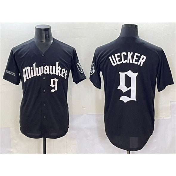 Boles    Milwaukee Brewers #9 Bob Uecker Black  'Gothic 414 Shadows Edition' Vapor Premier Limited Stitched Jersey