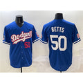 Boles Los Angeles Dodgers #50 Mookie Betts Royal  With American Flag Patch Limited Stitched Jersey