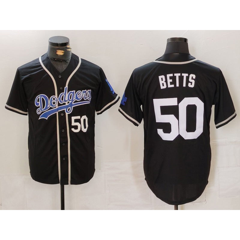 Boles Los Angeles Dodgers #50 Mookie Betts Number Black  White Cool Base Stitched Jerseys