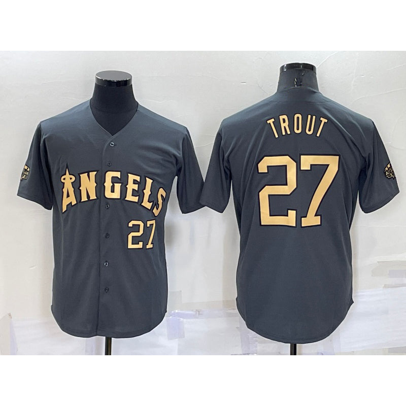 Boles Los Angeles Angels #27 Mike Trout Number Grey  2022 All Star Stitched Cool Base Jersey