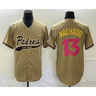 Boles  San Diego Padres #13 Manny Machado Tan  Pinstripe 2023 City Connect Cool Base Stitched Jersey 2