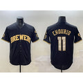 Boles    Milwaukee Brewers #11 Jackson Chourio Black Gold  With Home Patch Limited Stitched Jersey