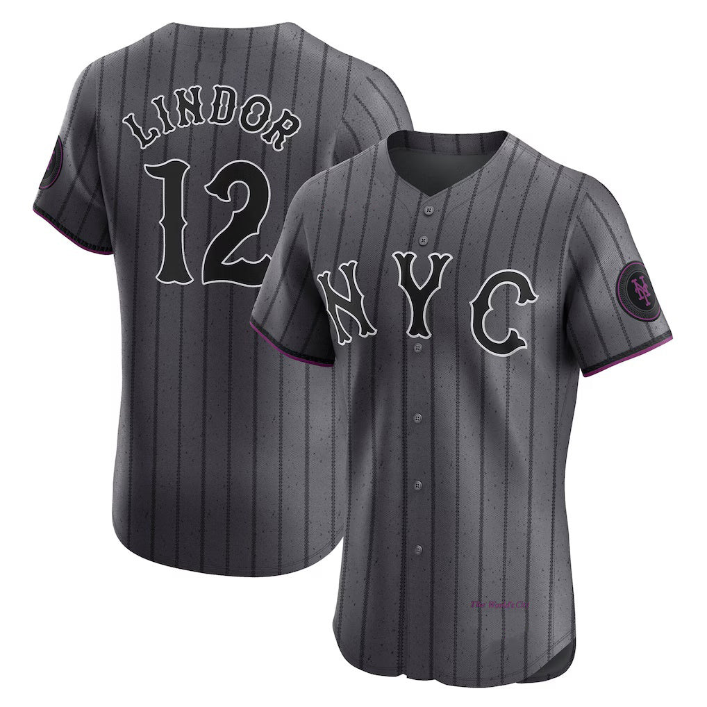Boles  New York Mets #12 Francisco Lindor Gray  City Connect Elite Jersey