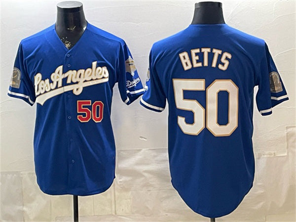 Boles Los Angeles Dodgers #50 Mookie Betts Royal  2026 Gold Collection 9x & B2B Champs Patch Stitched Jersey