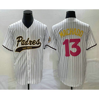 Boles  San Diego Padres #13 Manny Machado White  Pinstripe 2023 City Connect Cool Base Stitched Jersey 2
