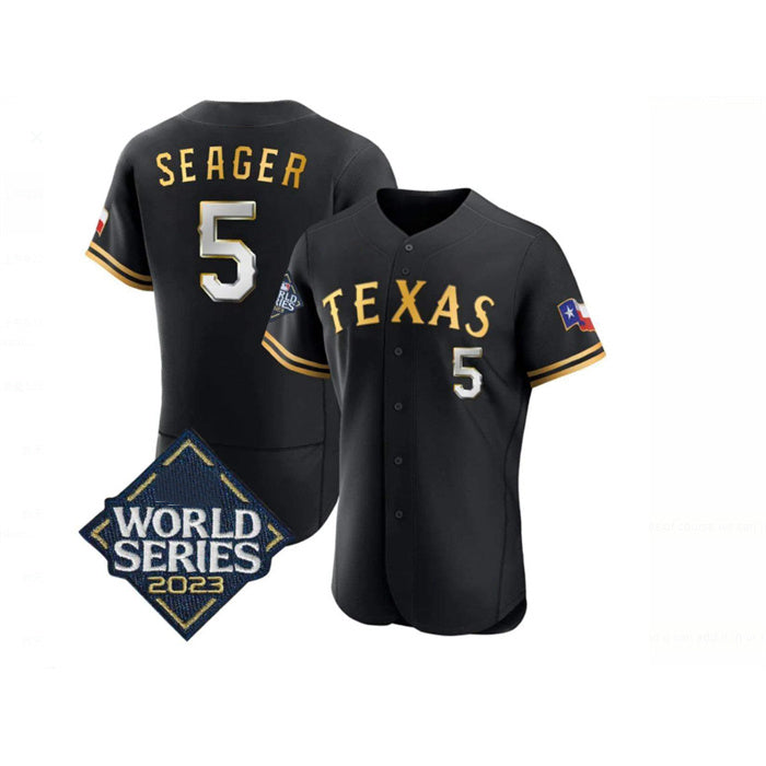 Boles Texas Rangers #5 Corey Seager Black Gold  2023 World Series Flex Base Stitched Jersey