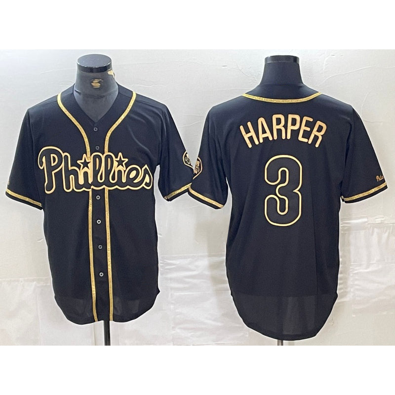 Boles  Philadelphia Phillies #3 Bryce Harper Black Gold  Cool Base Stitched Jersey