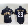 Boles  San Diego Padres #23 Fernando Tatis Jr Black Gold  With Patch Cool Base Stitched Jersey