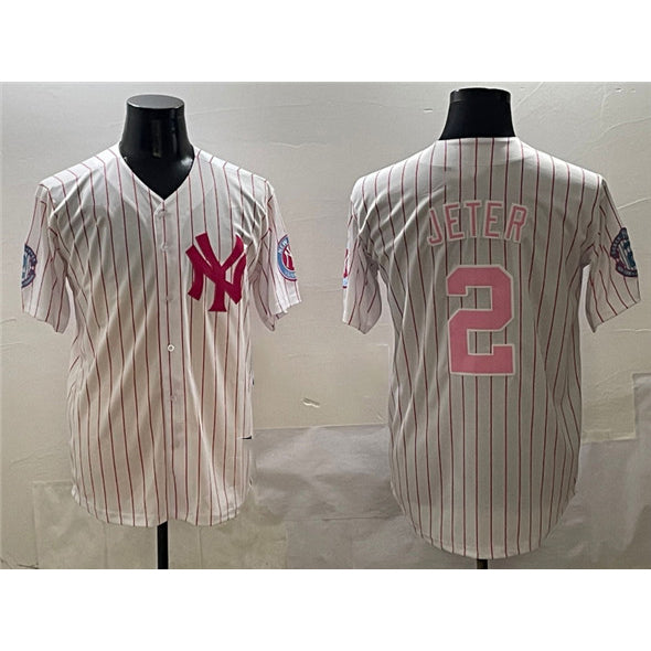 Boles  New York Yankees #2 Derek Jeter Pink  With Patch Limited Stitched Jersey