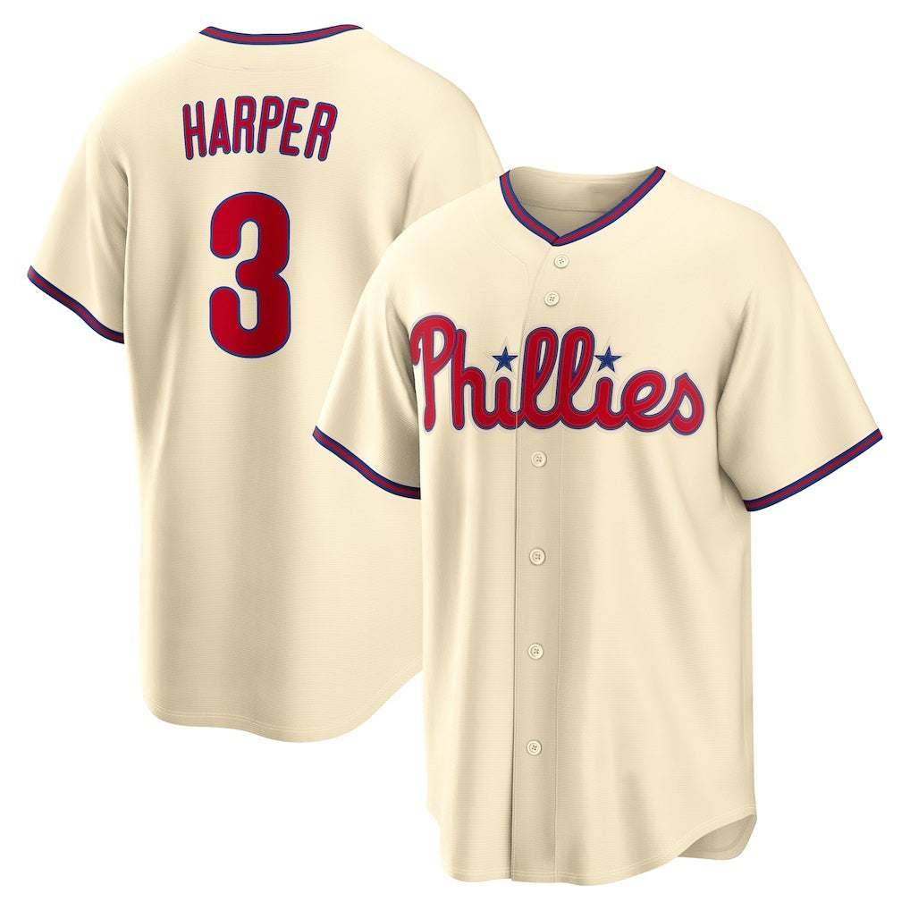 Boles  Philadelphia Phillies #3 Bryce Harper Cream  Alternate Replica Jersey