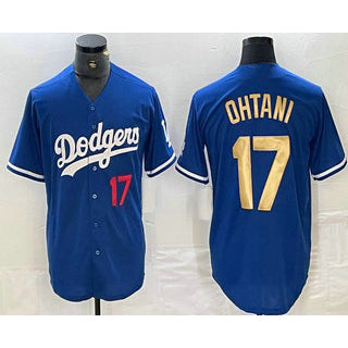Boles Los Angeles Dodgers #17 Shohei Ohtani Number Blue Gold  Stitched Cool Base Jerseys
