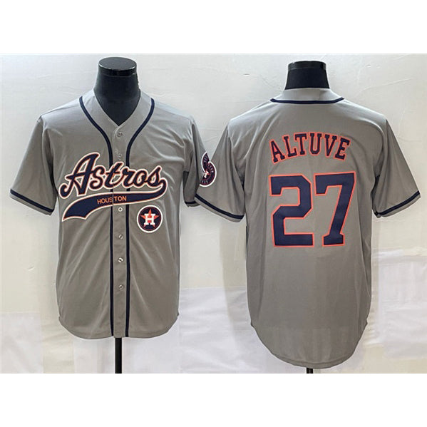 Boles Houston Astros #27 Jose Altuve Gray  With Patch Cool Base Stitched Jersey