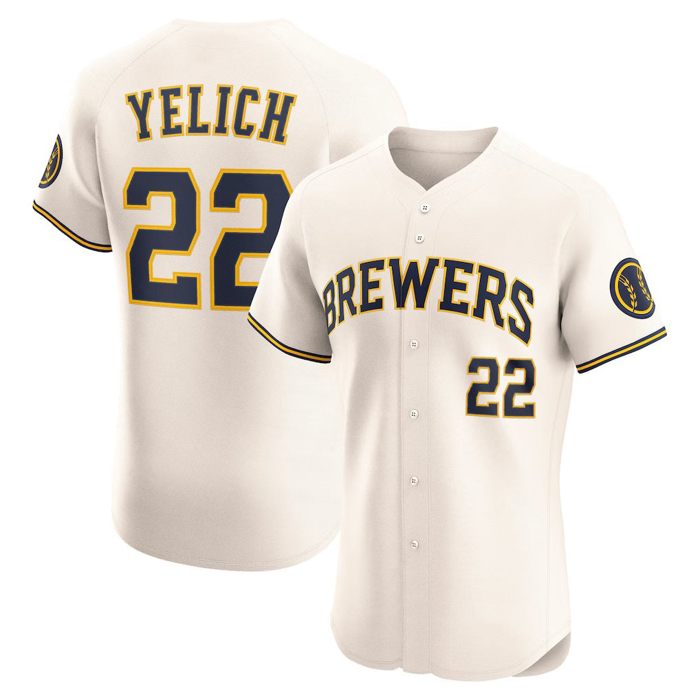 Boles    Milwaukee Brewers #22 Christian Yelich Cream  Home Elite Player Jersey