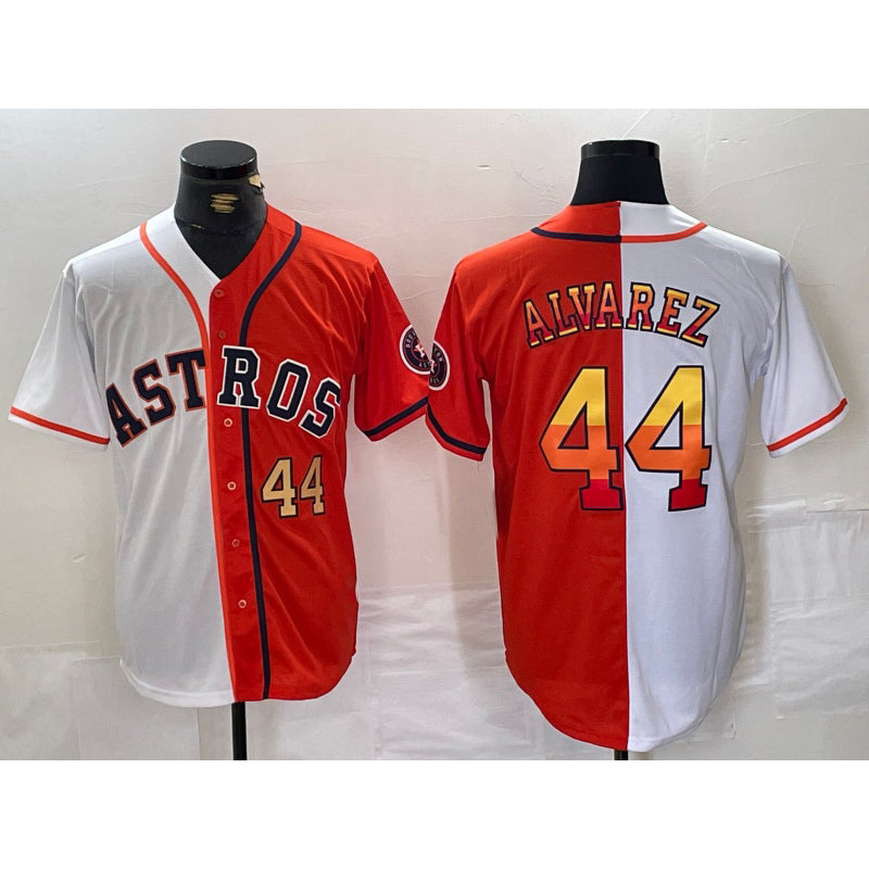 Boles Houston Astros #44 Yordan Alvarez Number White Orange  Split Stitched Jersey 2
