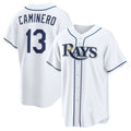 Boles Tampa Bay Rays #13 Junior Caminero White  Home Replica Jersey