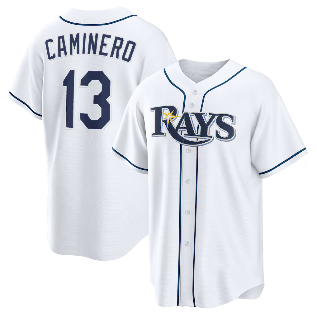 Boles Tampa Bay Rays #13 Junior Caminero White  Home Replica Jersey
