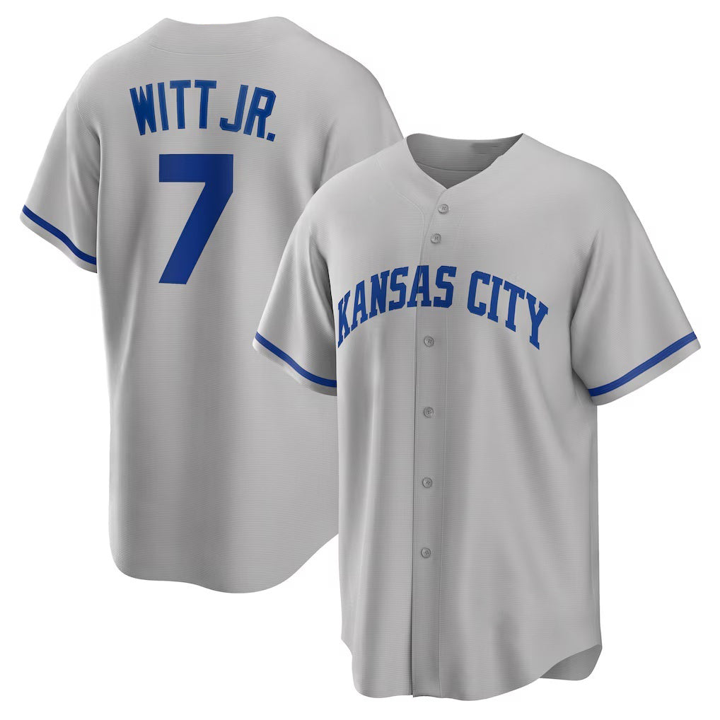 Boles  Kansas City Royals #7 Bobby Witt Jr. Gray  Road Replica Jersey