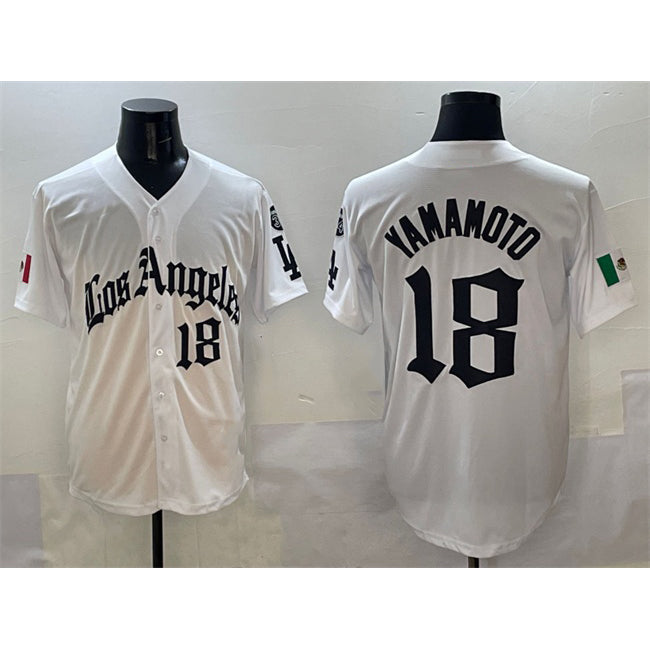 Boles Los Angeles Dodgers #18 Yoshinobu Yamamoto White  Mexico 2025 LA Gothic Style With Fernando Patch Vapor Premier Limited Stitched Jersey