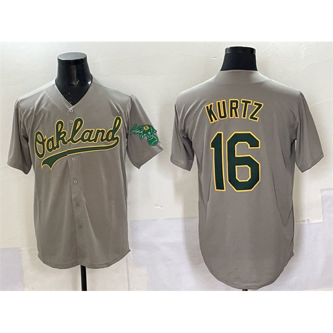 Boles  Oakland Athletics  #16 Nick Kurtz Grey  Cool Base Stitched Baseball Jersey