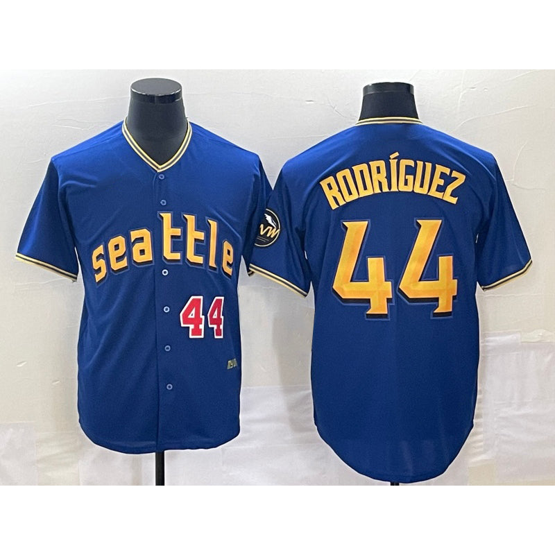 Boles Seattle Mariners #44 Julio Rodriguez Number Blue  2023 City Connect Cool Base Stitched Jersey 1