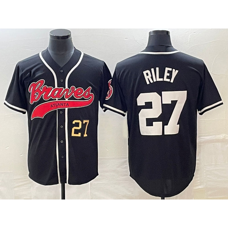 Boles Atlanta Braves #27 Austin Riley Number Black  Cool Base Stitched Jersey