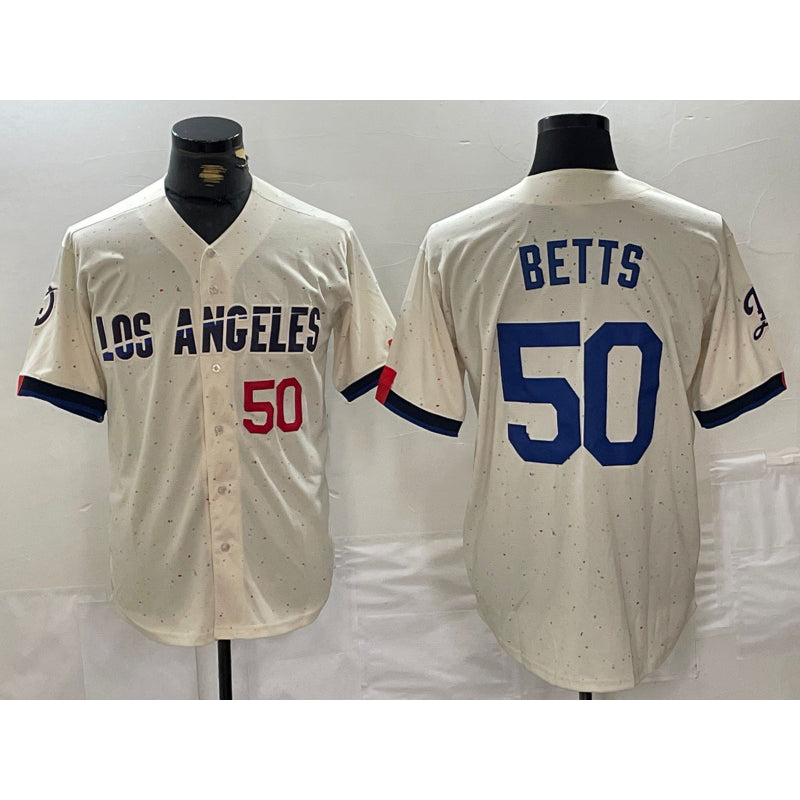 Boles Los Angeles Dodgers #50 Mookie Betts Number Cream  2024 City Connect Limited Stitched Jersey 2