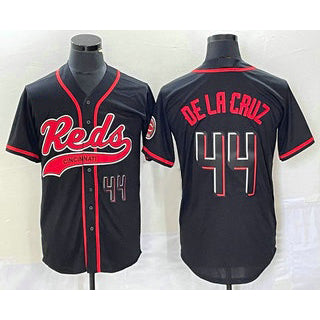 Boles Cincinnati Reds #44 Elly De La Cruz Number Black  With Patch Cool Base Stitched Jersey