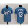 Boles  Kansas City Royals #13 Salvador Perez Light Blue  Cool Base Stitched Jersey