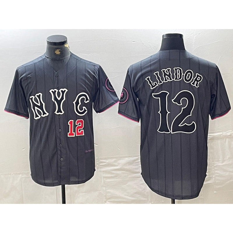 Boles  New York Mets #12 Francisco Lindor Number Grey  2024 City Connect Cool Base Stitched Jerseys