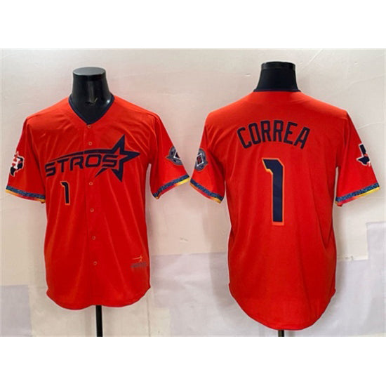 Boles Houston Astros #1 Carlos Correa Orange  2025 City Connect With Texas Patch Limited Stitched Jersey