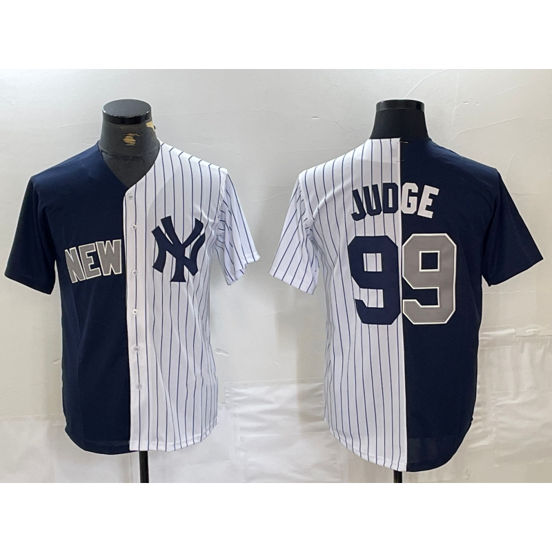 Boles  New York Yankees #99 Aaron Judge Navy White  Split Stitched Jersey