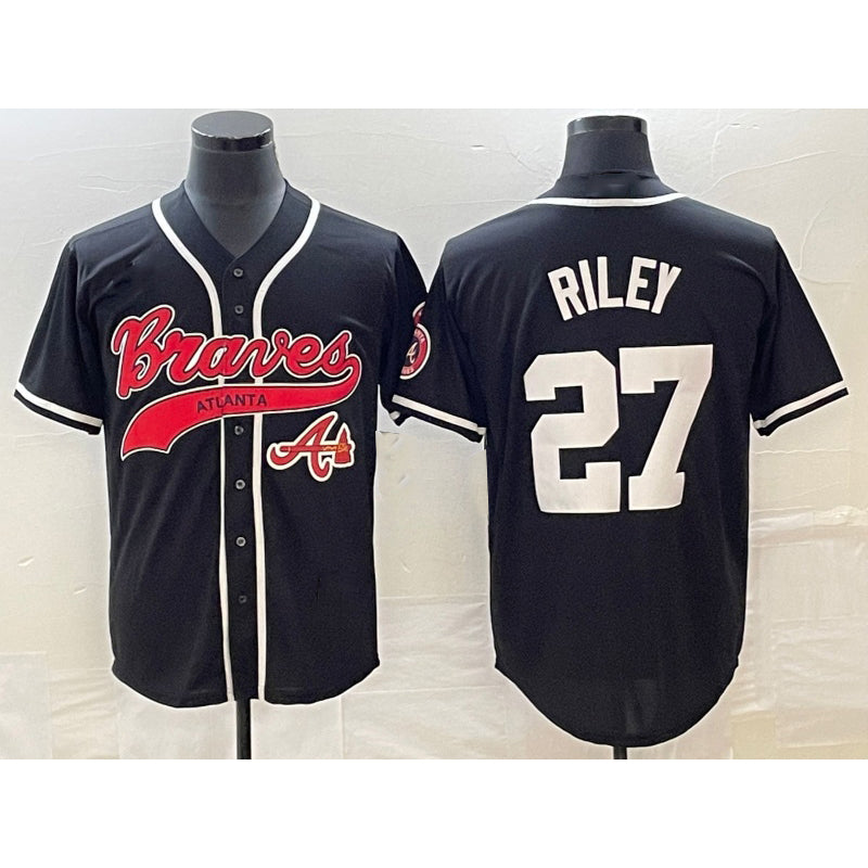 Boles Atlanta Braves #27 Austin Riley Black  Cool Base Stitched Jersey 2