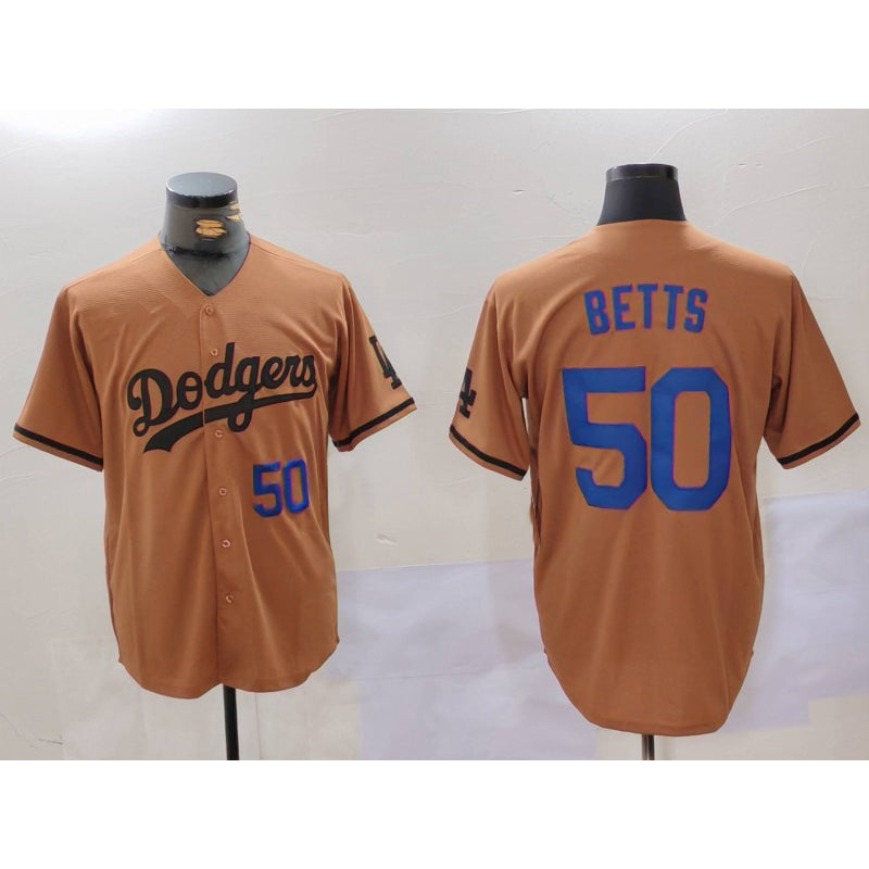 Boles Los Angeles Dodgers #50 Mookie Betts Number Olive  Cool Base Limited Stitched Jerseys