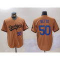 Boles Los Angeles Dodgers #50 Mookie Betts Number Olive  Cool Base Limited Stitched Jerseys