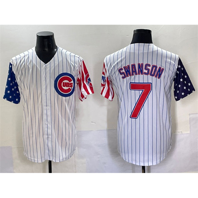 Boles  Chicago Cubs #7 Dansby Swanson White  Pinstripe 2025 Independence Day Vapor Premier Limited Stitched Jersey