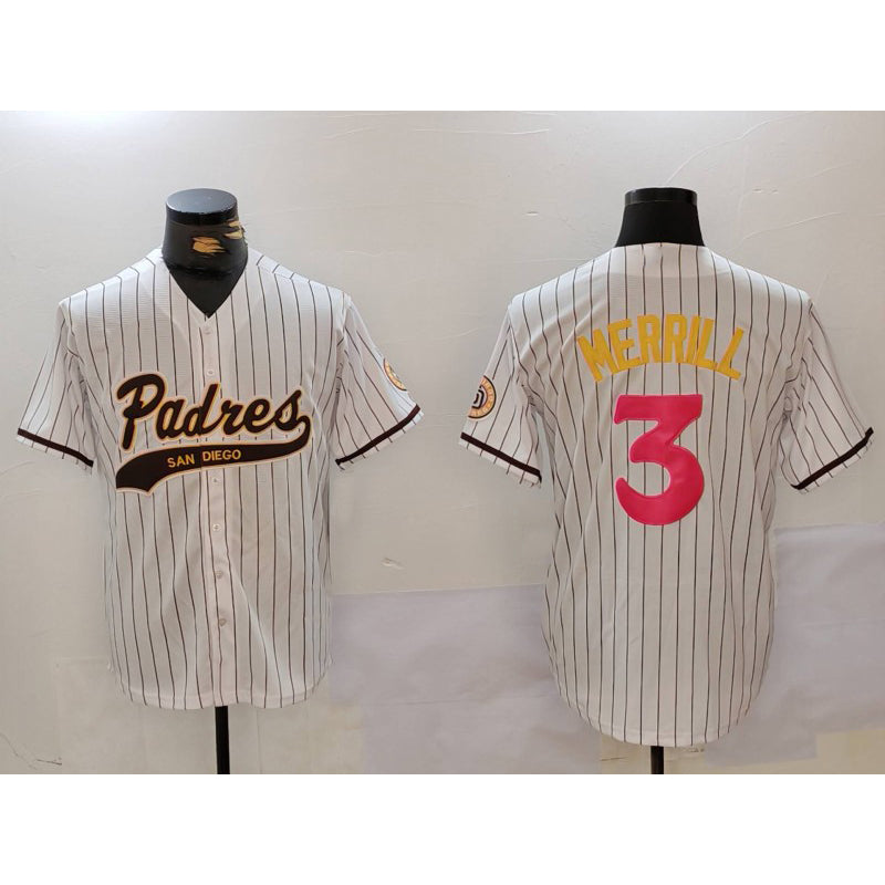 Boles  San Diego Padres #3 Jackson Merrill white  Cool Base Stitched Jersey 2