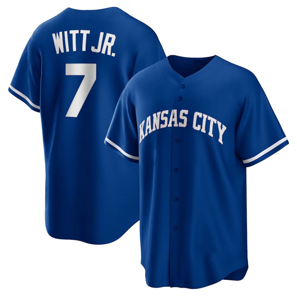Boles  Kansas City Royals #7 Bobby Witt Jr. Rush Blue  Alternate 2 Replica Jersey