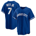 Boles  Kansas City Royals #7 Bobby Witt Jr. Rush Blue  Alternate 2 Replica Jersey