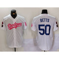 Boles Los Angeles Dodgers #50 Mookie Betts White Pink  Vin & Kobe Patch Stitched Jersey1